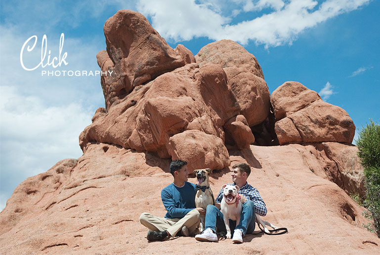 family portraits at Red Rock Canyon with dogs Colorado Springs
