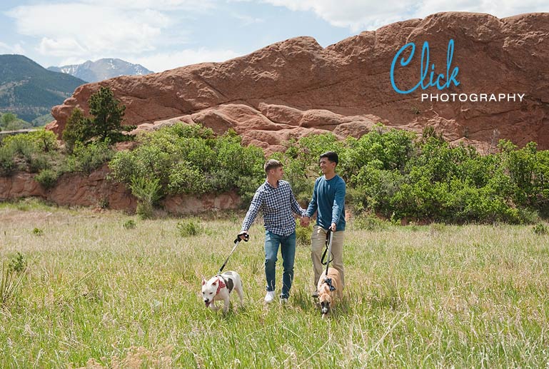 family portraits at Red Rock Canyon with dogs Colorado Springs