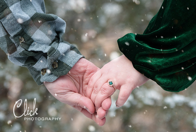 snowy engagement portraits